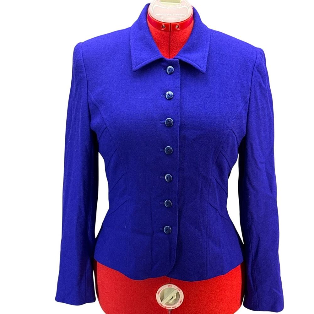 Albert Nipon  Vintage 100% Wool Royal Blue Professional Jacket Blazer Women 10